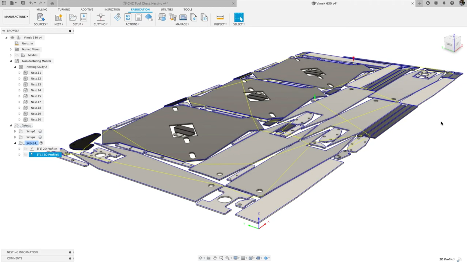 Autodesk Fusion 360 sheet metal nesting study interface