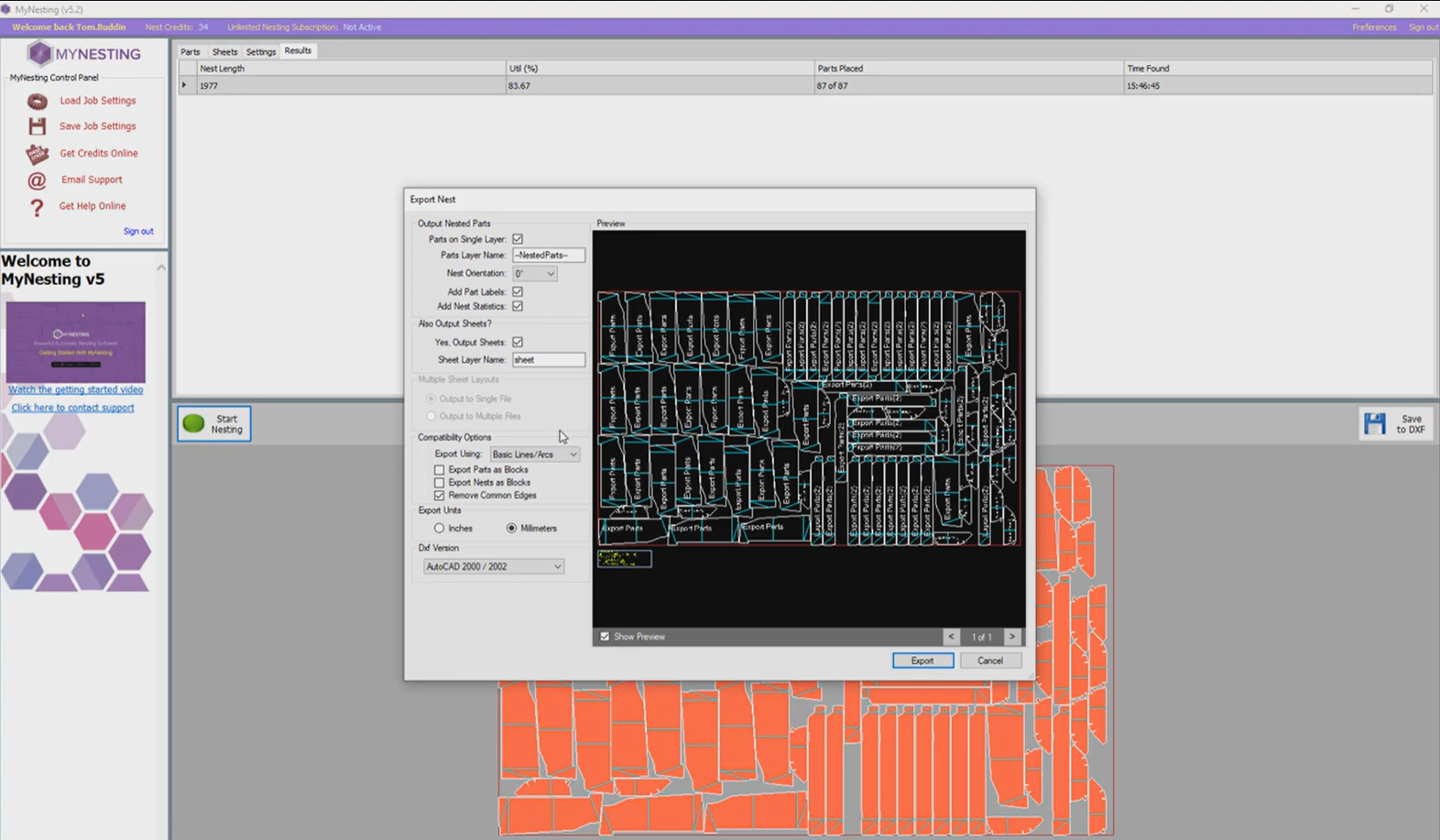 MyNesting desktop nesting application interface