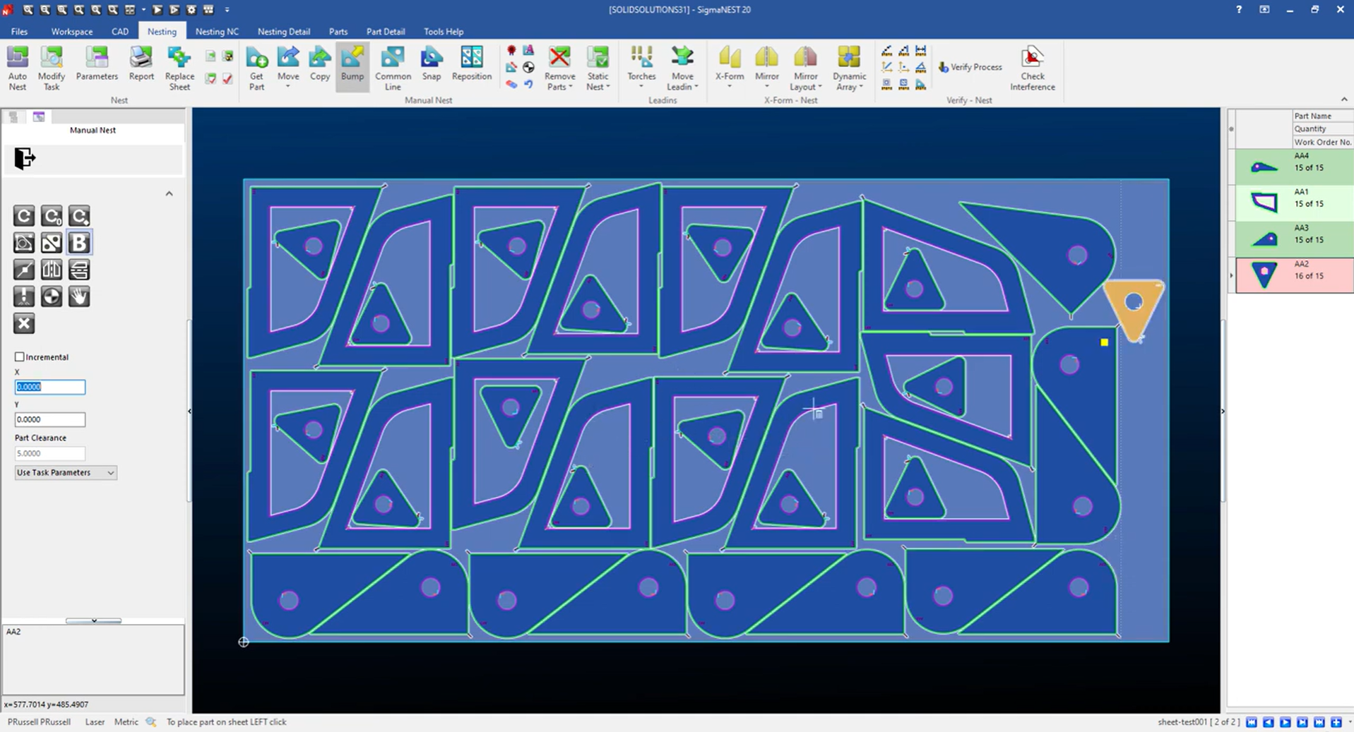 SigmaNEST industrial sheet nesting and machine setup interface