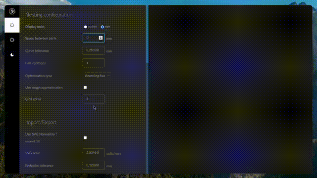 Deepnest-next setting animations illustrating the effect of each optimization option